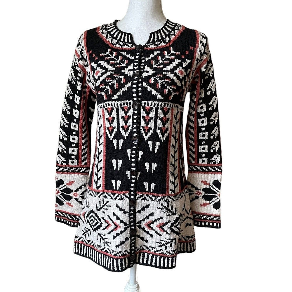 Peruvian Connection Cardigan Womens XS Pima Cotton Sweater Inca Multicolor
